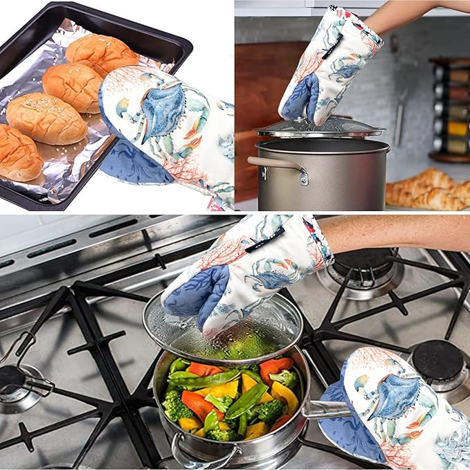 Alselo Mini Oven Mitts,2pk - Silicone Little Kitchen Gloves, Heat Resistant with Non-Slip Grip and Soft Quilted Cotton Lining for Safe Backing Cooking Barbecue (Lilac, Crab)