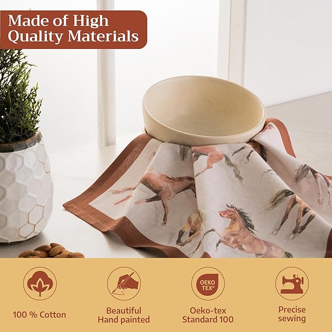 Maison d' Hermine Cloth Napkins Set of 4 100% Cotton Everyday Reusable Square Napkins Cloth Washable Dinner Party Wedding Restaurant Gifts for Mothers Day Spring/Summer (Free Horse, 18" x 18")