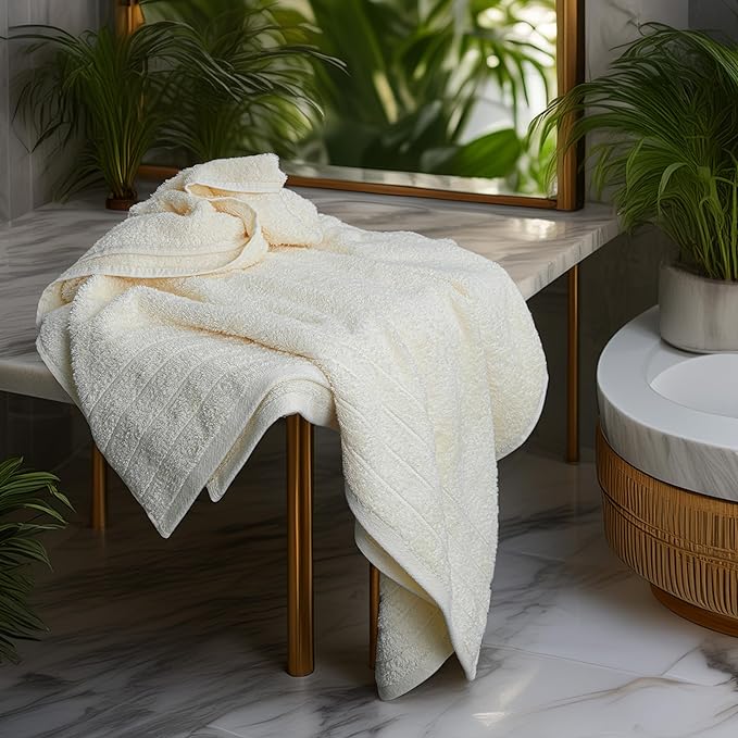 Tens Towels Pack of 4 Extra Large Bath Towels 30 x 60 Inches, 100% Cotton, Larger & Lighter Weight, Quicker to Dry, Super Soft and Absorbent, Perfect for Bathroom, Cream