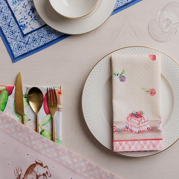 Maison d' Hermine Cloth Napkins Set of 4 100% Cotton Everyday Reusable Square Napkins Cloth Washable Dinner Wedding Restaurant Gifts for Mothers Day Spring/Summer (Icing on the Cake, 18" x 18")
