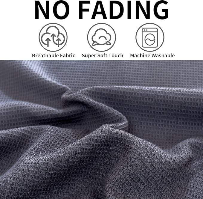 QUILTINA Dish Towels Set,100% Cotton Waffle Weave Kitchen Towels 6 Pack,17 x 25 Inches Dish Towels for Kitchen,Super Absorbent for Drying and Cleaning(Dark Green,Light Grey,Dark Grey)