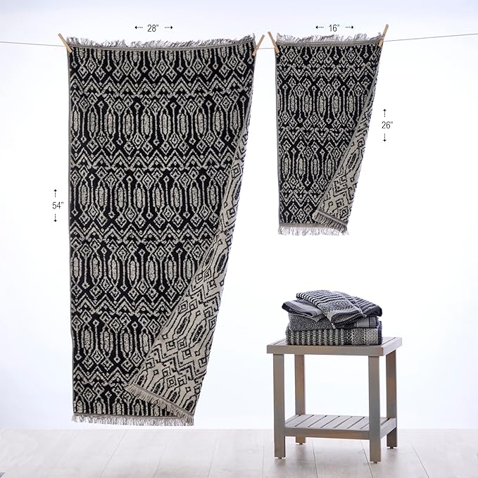 SKL Home Nador Jacquard Bath Towel, Black