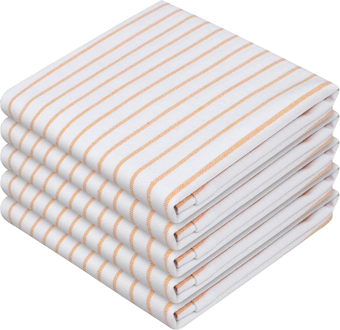 Mustard Yellow Striped Dish Towels 5 Pack, Ultra Absorbent, Classic Stripe Towel Set, Quick Dry Cotton Kitchen Towels for Cleaning Counters, Drying Dishes, Everyday Cleanup