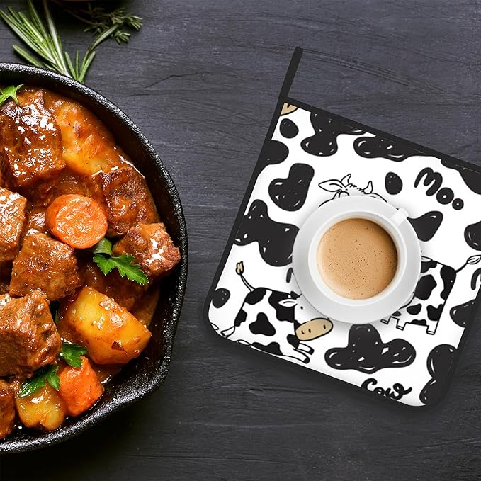 Cow Skin Pot Holder Set of 2,Heat Resistant Potholders Oven Hot Pads for Kitchen Cooking Baking BBQ