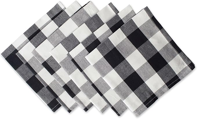 DII Buffalo Check Collection, Classic Farmhouse Cloth Napkin Set, 20x20, Black & White, 6 Piece
