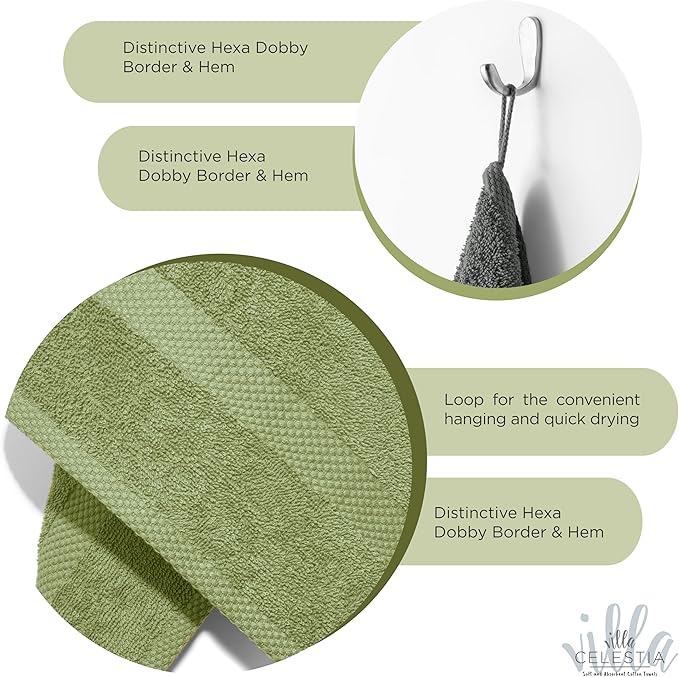 100% Cotton Wash Cloth for face & Body Set of 6, (12 x 12 inches) Sustainable, Soft, Highly Absorbent, Combed Cotton Wash Cloths Pack of 6 for Hotels, Spa, Bathroom, Dorm, Sage