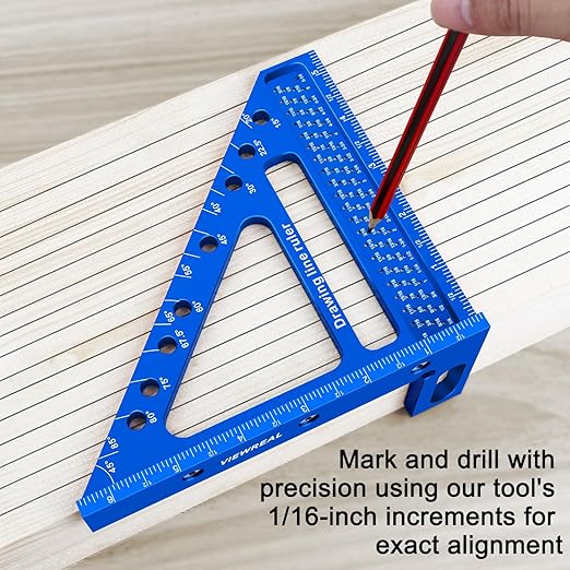 Quick-Set 3D Measuring Square - Multi-Angle Carpenter's Tool with Angle Pin for Woodworking,Imperial Line Ruler, Essential Woodcraft Layout Aid