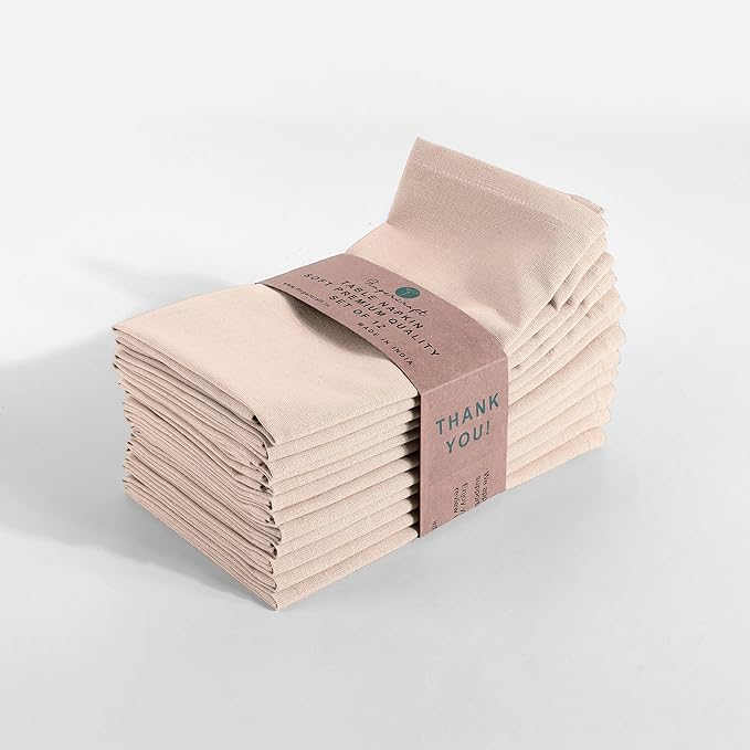 FINGERCRAFT Dinner Cloth Napkin Cotton Linen Blend 12 Pack Natural Premium Quality Mitred Corner for Every Day Use Pre Shrunk and Good Absorbency 18x18 in Easter Color Peach