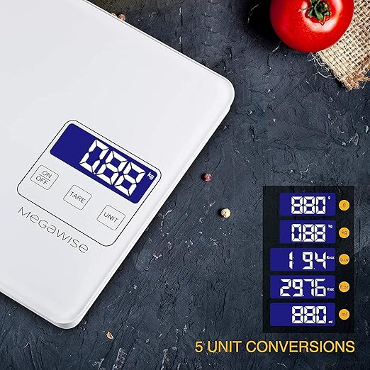 MEGAWISE Digital Kitchen Scale, 33lb Food Scale with LCD Display, High Precision Sensors, Tare Function, Unit Conversion, Ideal for Baking, Cooking, and Meal Preparation (White)