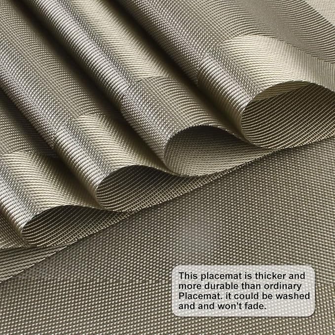 DACHUI Placemats, Heat-Resistant Placemats Stain Resistant Anti-Skid Washable PVC Table Mats Woven Vinyl (8pcs, Coffee-Cross)