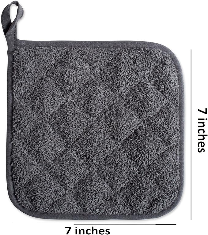 DII Basic Terry Collection Quilted 100% Cotton, Potholder, Mineral Gray, 3 Piece