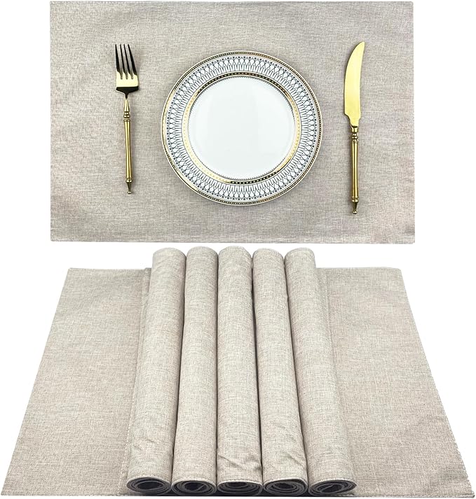 Weabetfu Cloth Placemats Set of 4 Heat Resistant Dining Table Placemmats Cotton Linen Machine Washable Kitchen Table Mats Wrinkle Free Thick Fabric Place Mat,Easy to Clean,13"x19"
