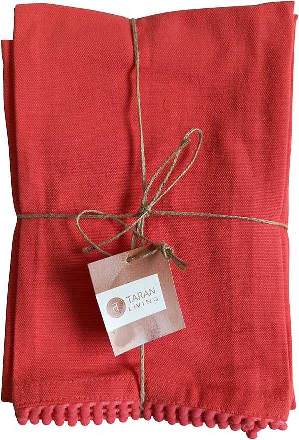 TARAN LIVING Kitchen Towels Cotton Solid Kitchen Dish Cloths Hand Towel Reusuable Dish Towel for Cleaning & Drying Tea Towels Set with Hanging Loop - 18"x28" Coral - Pack of 6