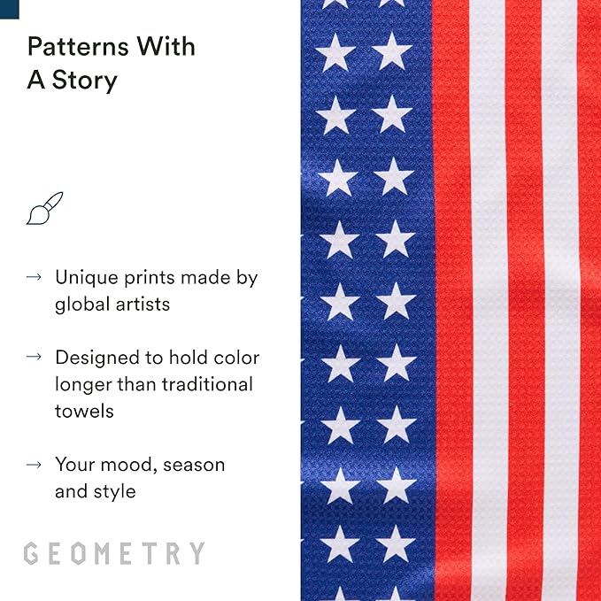 GEOMETRY Kitchen Towels - Quick Dry, Absorbent Microfiber Dish Towels for 4th of July, Memorial Day, Veterans Day, and Holiday Decor - Red, White, and Blue- Star Spangled