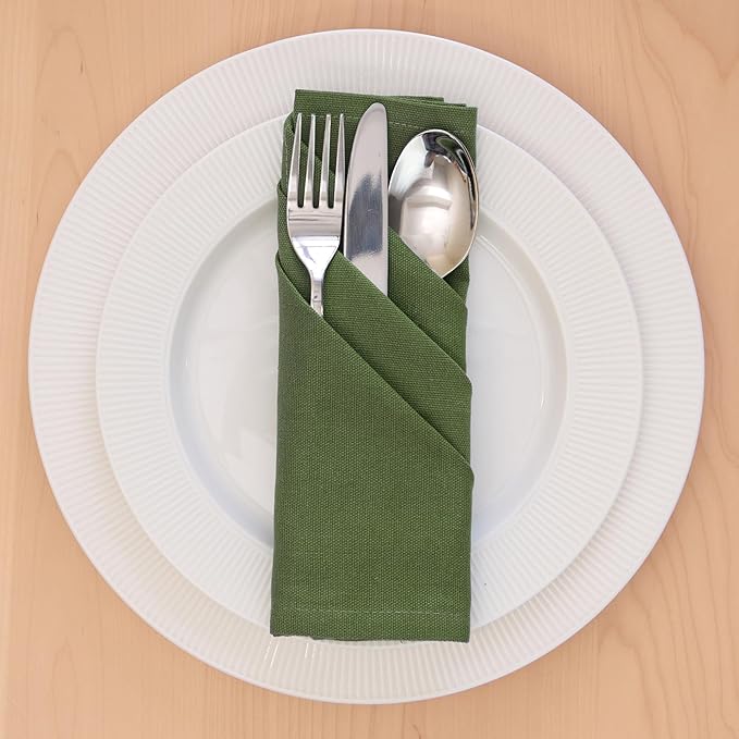 Encasa XO Leaf Green Cloth Napkins Set of 6, 17"x17" | Solid Color Cotton Dinner Napkins | Washable & Reusable Wedding Napkins for Holiday Dinners, Party, & Everyday Table Decor