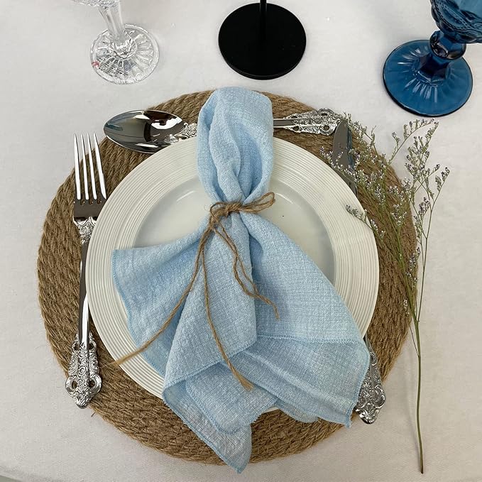 EHLDekol Cheesecloth Gauze Cloth Napkins 6 Pack 16x16 Inches 100% Natural Soft Cotton Weddings Decorative Parties Family Everyday Use Bulk Linen Dinner Napkins (Baby Blue, 6 Pack)