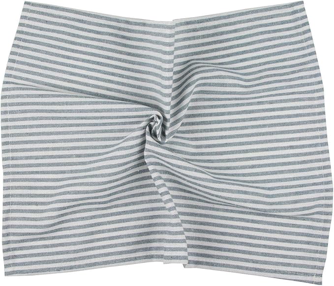 Plain Striped Cotton Linen Blended Dinner Cloth Napkins - Set of 12 (40 x 30 cm) - for Events & Home Use (Ocean)