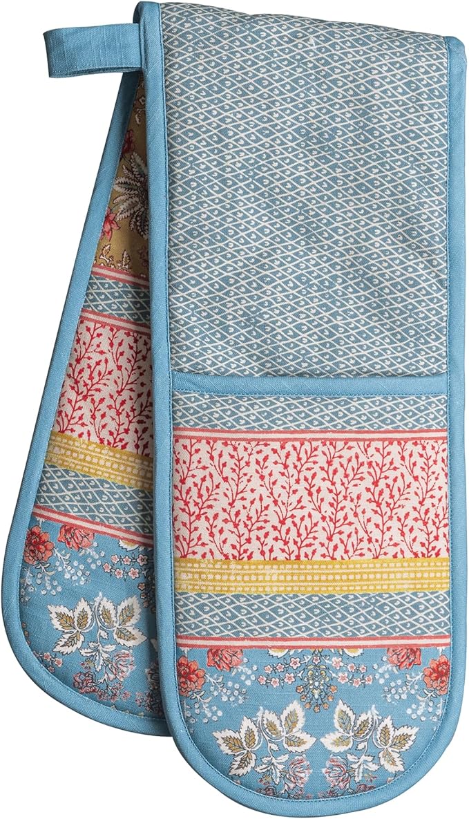 Maison d' Hermine Double Oven Mitts 100% Cotton 7"x35" Double Oven Mitt Heat Resistant BBQ Cooking Gloves with Loop Baking Grilling Gifts for Mothers Day Spring Summer (Marquise)