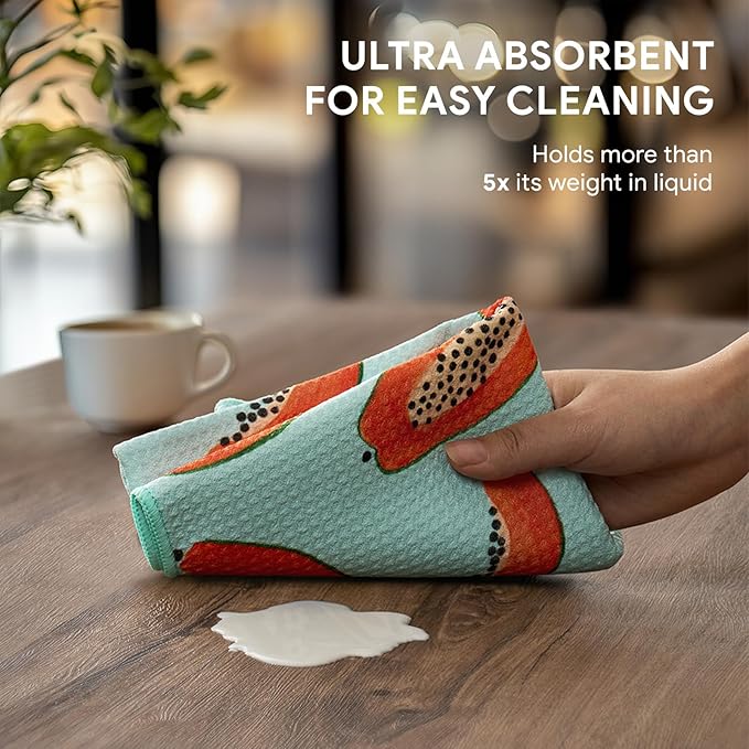 RECYCO Waffle Kitchen Towel Set of 2 - Quick Dry Microfiber Sustainable Dish Towels - Ultra Absorbent Reusable Cleaning Tea Towels - Lightweight Hand Towels,16”x 28”, Papaya Joy