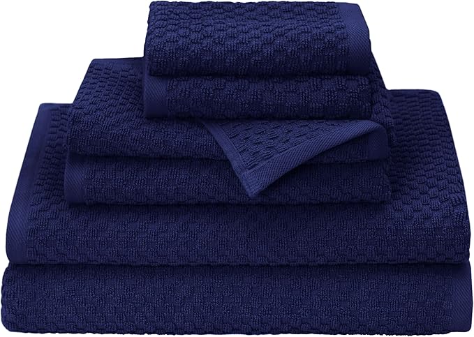 COTTON CRAFT Waffle 6 Piece Towel Set - 100% Cotton - 2 Oversized Luxurious Euro Spa Waffle Weave Large Bath Towels, 2 Hand Towels, 2 Washcloths - Absorbent Quick Dry Hotel Bathroom Shower - Navy
