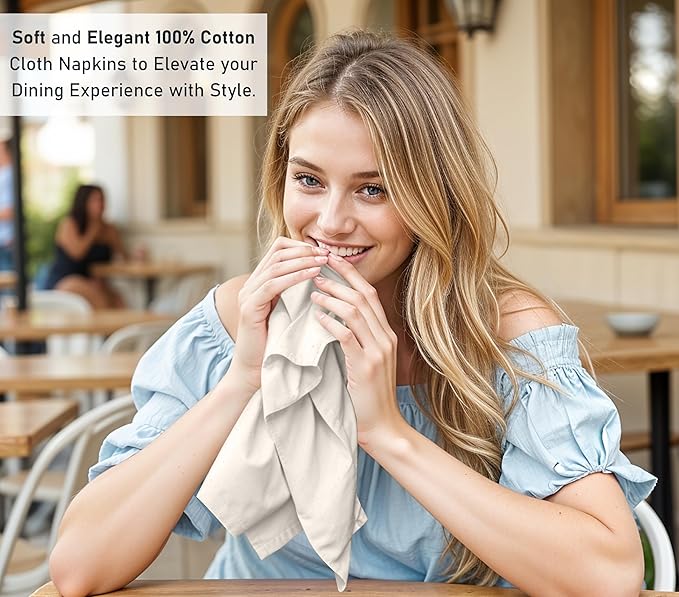 Ruvanti Cloth Napkins Set of 12, 18x18 Inches, Napkin Cloth Washable, Soft & ‎Absorbent 100% Cotton Napkins, Perfect for Wedding, Christmas, ‎Thanksgiving, and Dinner - Natural Color