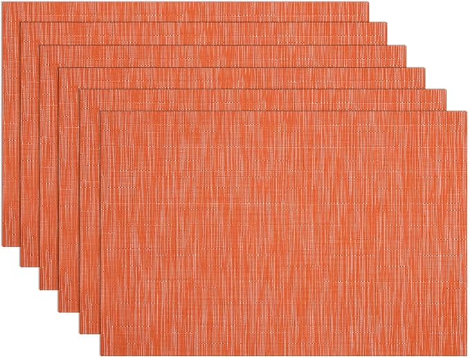 SHACOS Orange Placemats Set of 6 Woven Vinyl Place Mats for Dining Table Indoor Outdoor Wipe Clean Table Mats Thanksgiving Holiday Party Banquet Buffets Table Decor (6, Orange)