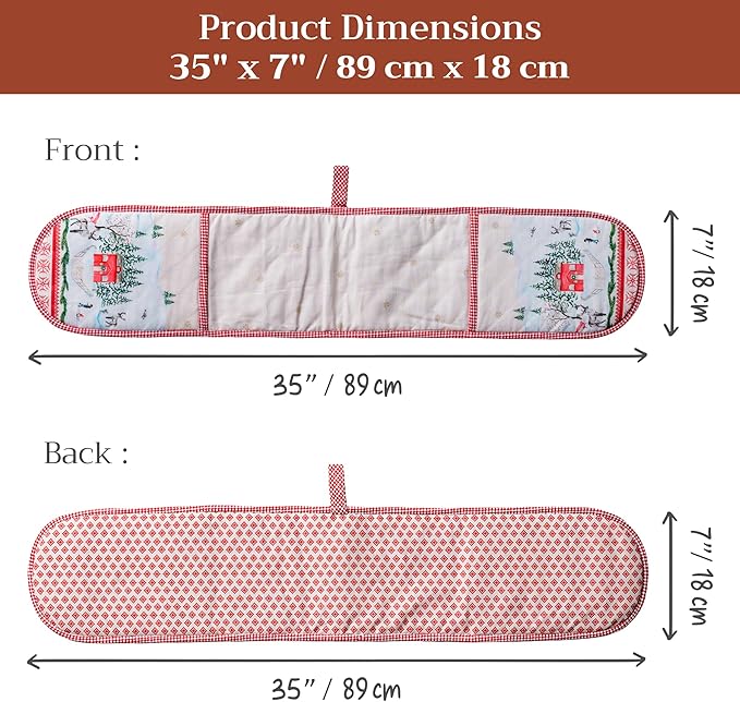 Maison d' Hermine Double Oven Mitt (7" x 35") 100% Cotton Heat Resistant BBQ Cooking Gloves with Loop for Thanksgiving Christmas Decorations Baking Cooking Barbeque Handling Hot Pan (Rural Christmas)