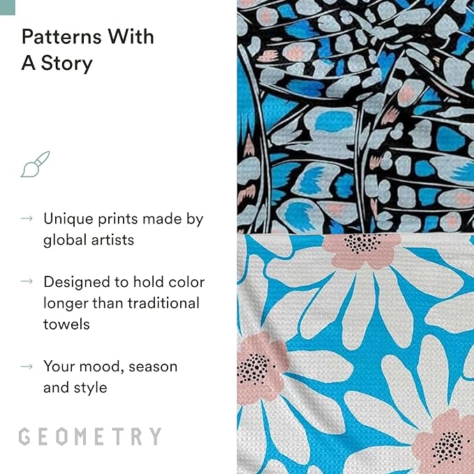 GEOMETRY Spring Kitchen Towels - Quick Dry Microfiber Cloth Spring & Summer Dish Towels for Kitchen Drying - Premium Quick Dry Towel - Flutter Bloom, 18" x 30" - 2-Pack