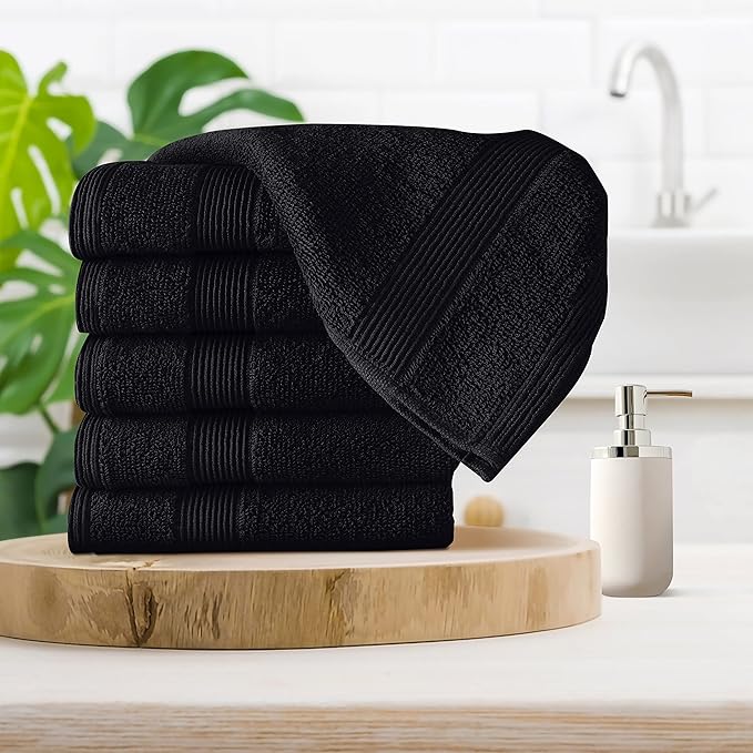 Belizzi Home Ultra Soft 6-Piece Hand Towel Set 16x28-100% Ringspun Cotton - Durable & Highly Absorbent Hand Towels - Ideal for use in Bathroom, Kitchen, Gym, Spa & General Cleaning - Black