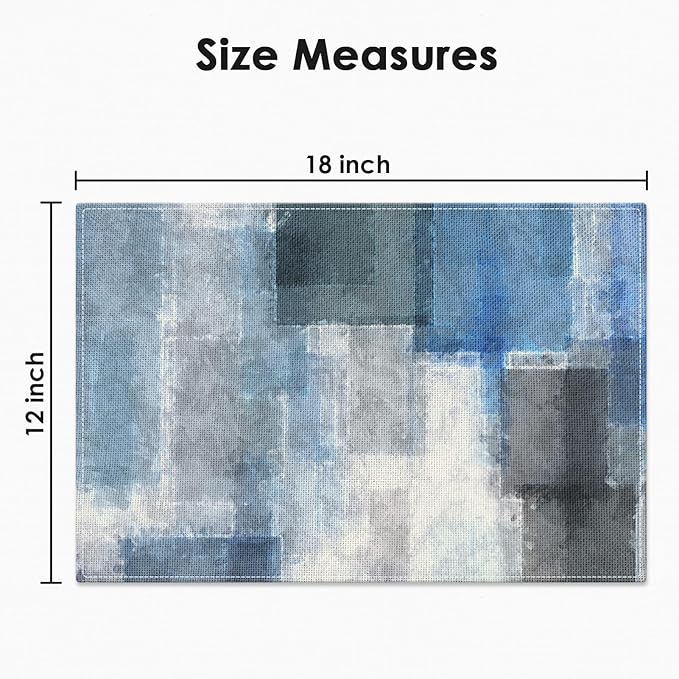 Emvency Farmhouse Placemats Set of 4, Abstract Blue and Gray Art Painting 12x18 Inch Table Mats for Outdoor Home Party Kitchen Dining Decoration