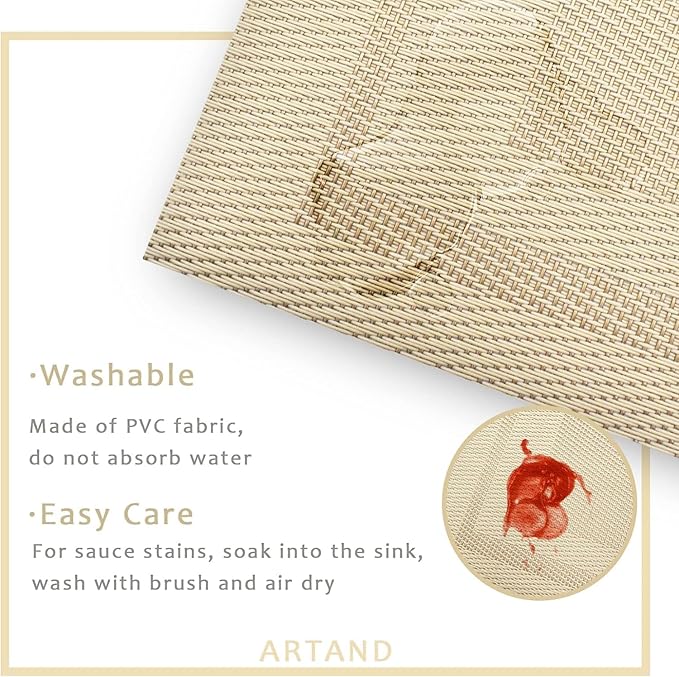 DACHUI Placemats Set of 4, Linen Look Woven Place Mats, Water Resistant, Heat Resistant, Washable, Durable Table Mats (Beige)