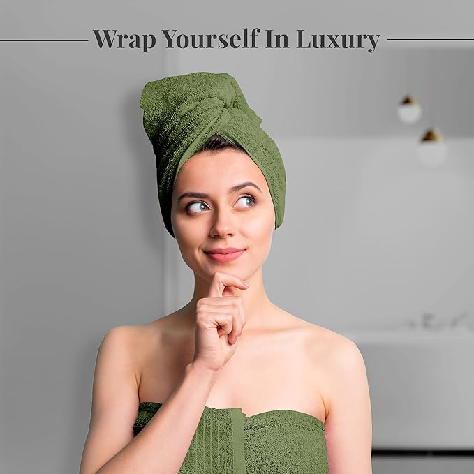 Tens Towels Pack of 8 Towels Set, 2 Extra Large Bath, 2 Hand, 4 Washcloths, 100% Cotton, Lighter Weight, Quicker to Dry, Super Absorbent, Perfect for Bathroom, Green