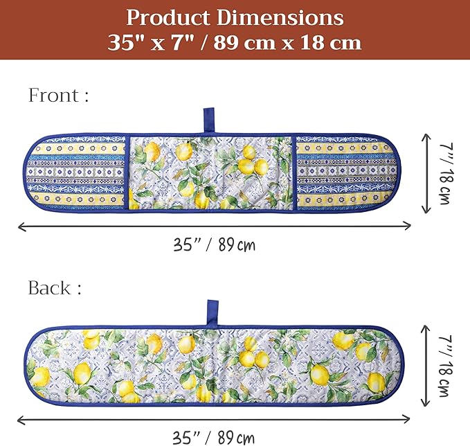 Maison d' Hermine Double Oven Mitts 100% Cotton 7"x35" Double Oven Mitt Heat Resistant BBQ Cooking Gloves with Loop Baking Grilling Gifts for Mothers Day Spring Summer (Citrus)
