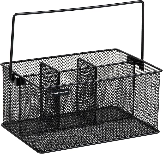 Mind Reader Utensil Holder, Silverware Organizer, Caddy, Cutlery Holder, Kitchen, Metal Mesh, 10"L x 7"W x 4.75"H, Black