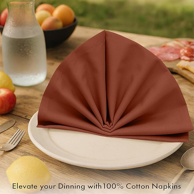 Ruvanti Cloth Napkins Set of 6, 100% Cotton High GSM 18x18 Inches Soft, Washable, Highly Durable & Absorbent, Perfect for Parties, Christmas, Thanksgiving Dinners – Rust