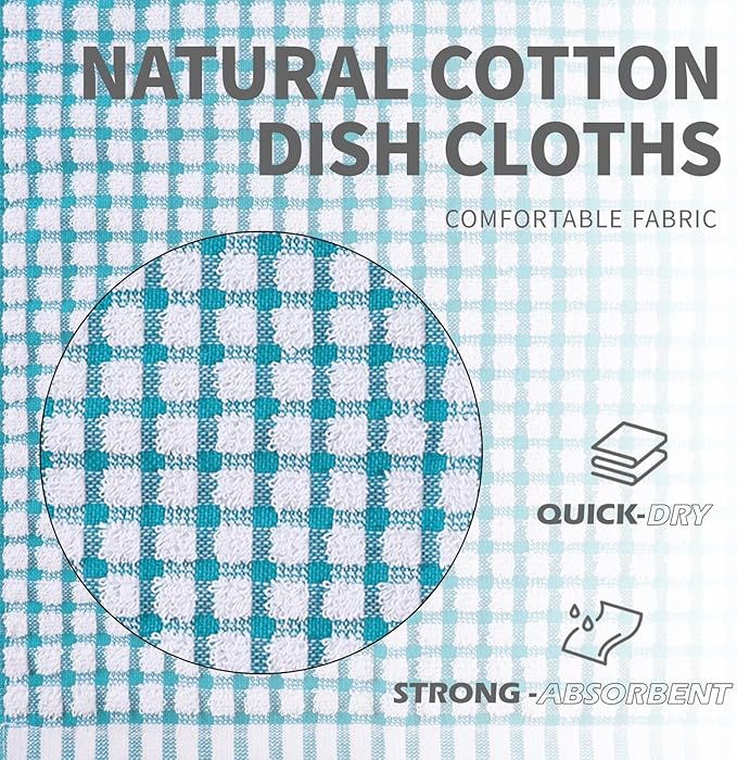 Oeleky 100% Cotton Kitchen Dish Cloths for Washing Dishes, 12x12 Inches Dish Rags, Absorbent Kitchen Cloths Pack of 8, Quick Drying Cleaning Cloths (Mix-3, 12"x12")