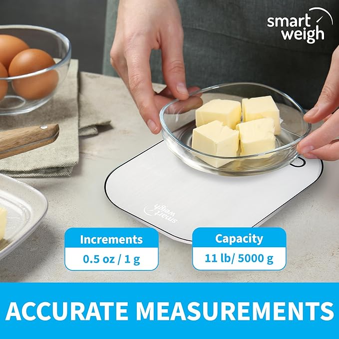 Smart Weigh Stainless Steel Digital Kitchen Scale for Cooking, Weight Loss, Calorie Tracking, Baking, Food Portion Control, and Meal Prep - Accurate Measurements in Grams and Ounces