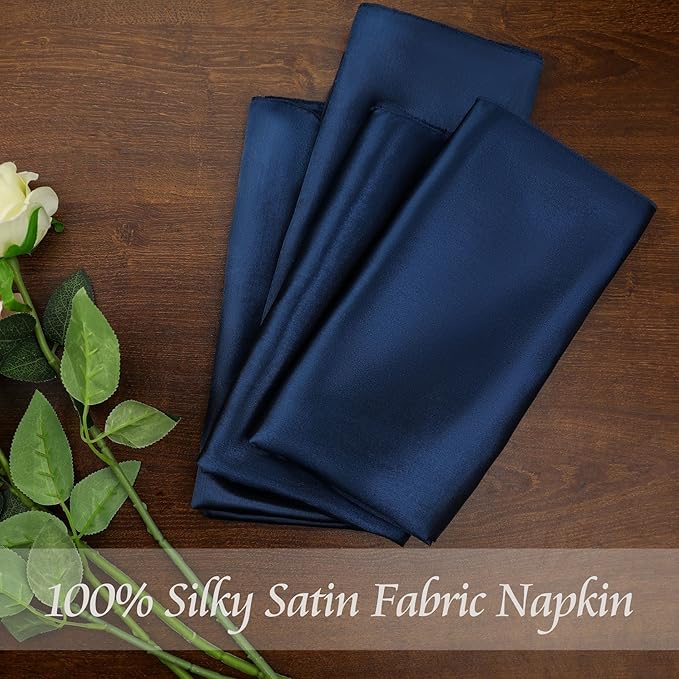 Manyshofu 60 Pieces Navy Blue Satin Napkins - 20x20 Inches Cloth Napkins, Square Satin Fabric Napkin Set - Soft & Reusable Table Napkin for Wedding Dinner Party Lunch
