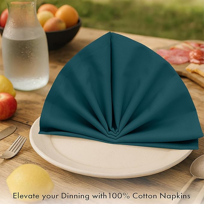 Ruvanti Cloth Napkins Set of 12, 100% Cotton High GSM 18x18 Inches Soft, Washable, Highly Durable & Absorbent, Perfect for Parties, Christmas, Thanksgiving Dinners – Deep Teal
