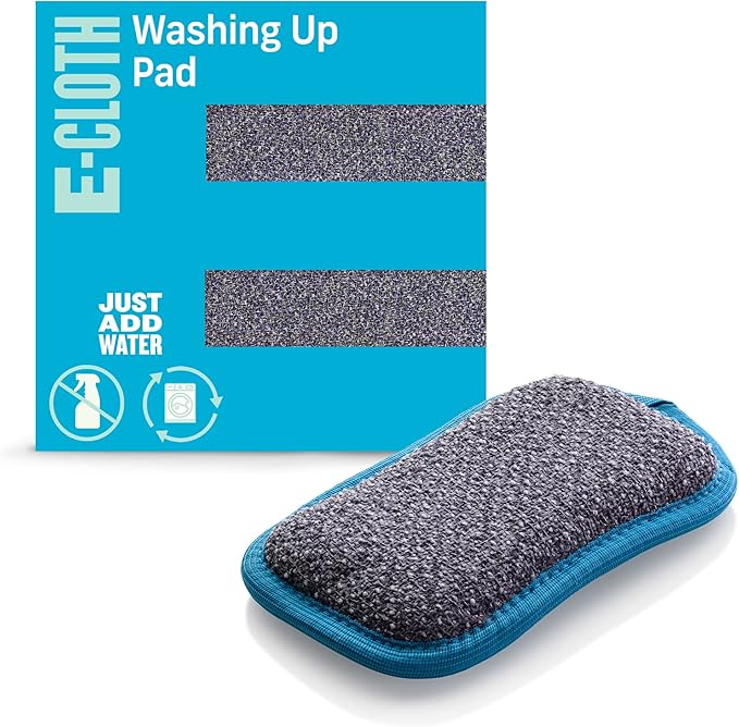 E-Cloth Washing Up Pad, Premium Microfiber Non-Scratch Kitchen Dish Scrubber Sponge, Ideal for Dish, Sink and Countertop Cleaning, 100 Wash Guarantee, Blue, 1 Pack