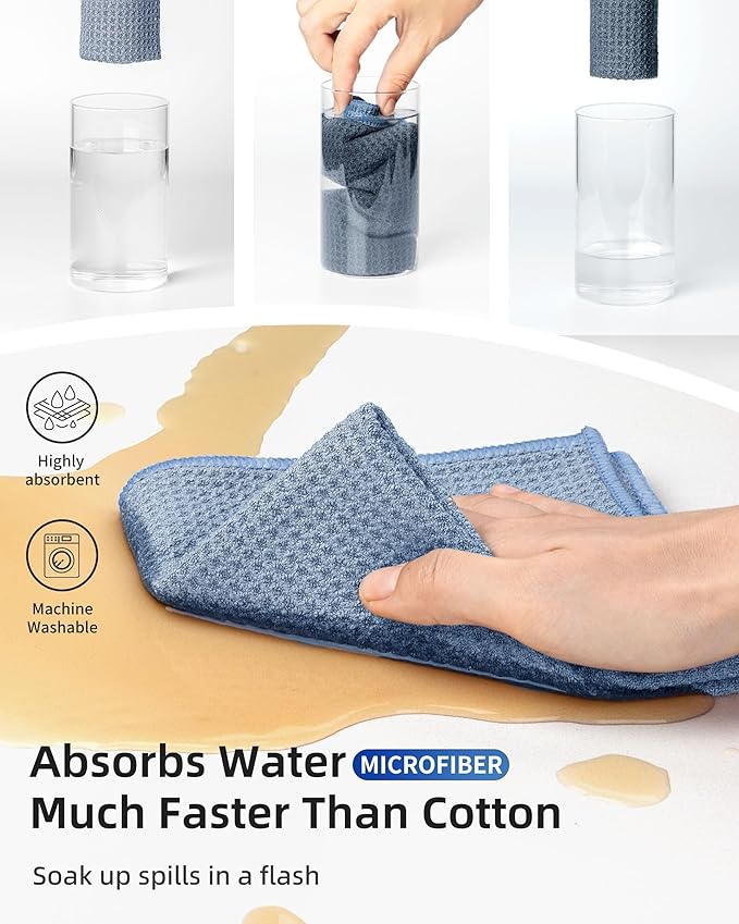 MR.SIGA Waffle Pattern Cleaning Cloths, Reusable Absorbent Microfiber Cleaning Cloths, Lint Free Microfiber Kitchen Towels, 6 Pack, Grayish Blue, 11.8 x 11.8 inch