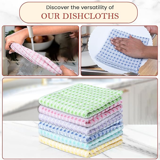Vintage Vista 100% Cotton Dish Cloths (Pack of 6) - Dish Rags for Washing Dishes - Reusable & Highly Absorbent Kitchen Towels - Kitchen Rags fo Easter - (12" x 12" - Multicolor Honeycomb)