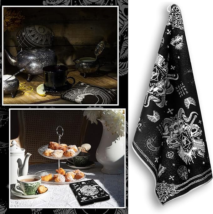 Bencailor 6 Pcs Retro Kitchen Towels 15.7 x 23.6 Inch Farmhouse Vintage Hand Towels Decorative Absorbent Dish Cloth for Bathroom Decor for Cooking Baking Cleaning(Black,Gothic)