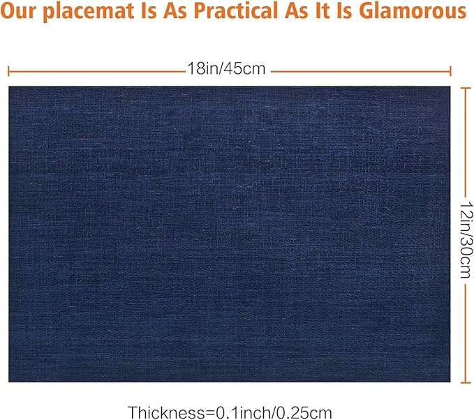 Placemats Set of 4,Washable,Heat and Stain Resistant Indoor/Outdoor Place mats,Vinyl Woven Non Slip Table Mats for Restaurant Table Protection,PVC Placemats(Navy Blue,4PCS)