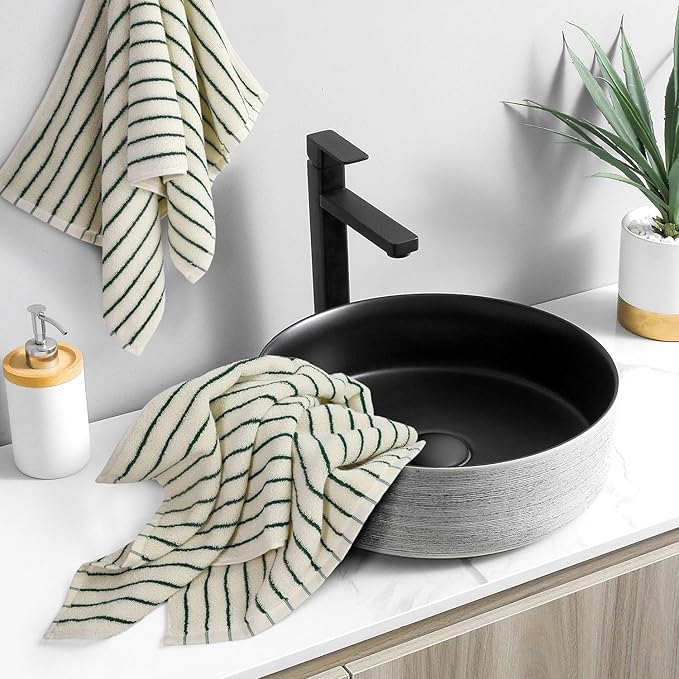 Jacquotha Green Striped Hand Towels for Kitchen, Vintage Bathroom Decor, Natural Cotton Tea Towel, 14” x 29”