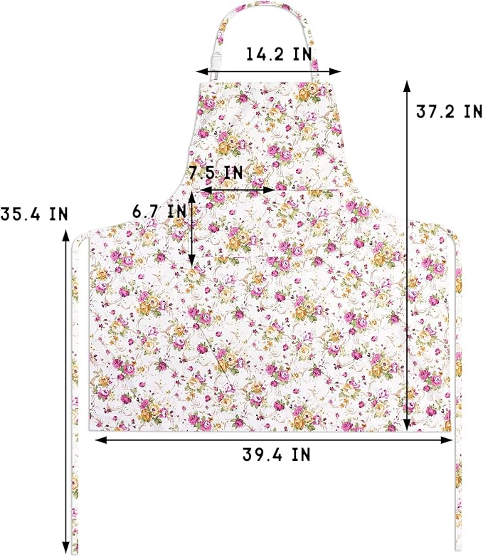 Sanlykate Extra Large Canvas Cotton Apron for Men & Women, Plus Size Durable Aprons with 2 Pockets, Adjustable Bib Machine Washable Oversized Aprons for Baking, Cooking, Painting - Pink Rose
