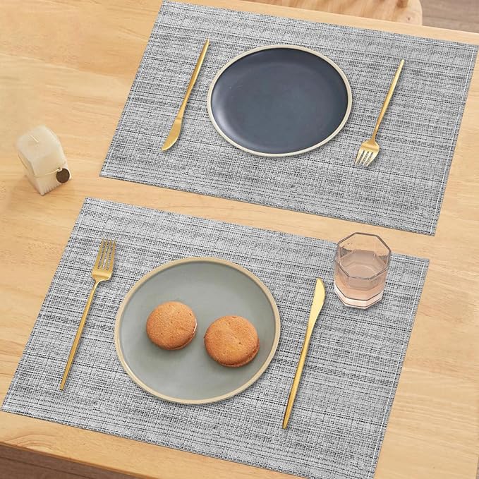 Niviy Grey Placemats Set of 6, 12x18 Inch Washable Easy to Clean Heat-Resistant Anti-Skid Grey Placemats for Holiday Party Kitchen Dining Room Decoration