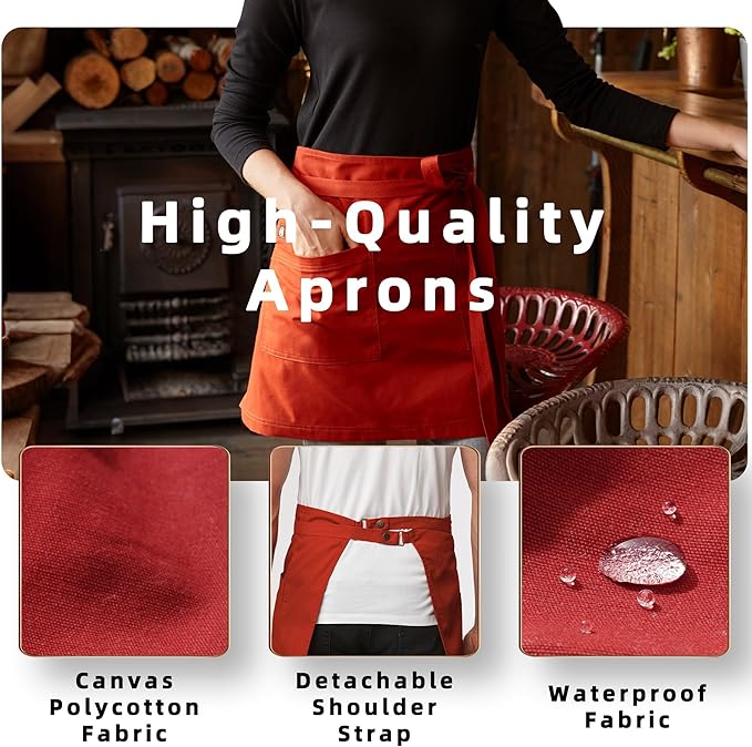 Unisex Waist Apron Half Bistro Apron Server Aprons with Pockets Waterproof 4251BY