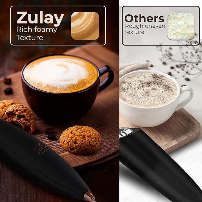Zulay Kitchen Patented Tornado Triple Whisk Milk Frother with 4 Duracell Batteries – Handheld Foam Maker for Coffee, Lattes, Matcha & Hot Chocolate – Rich, Creamy Froth in Seconds - Black & Copper
