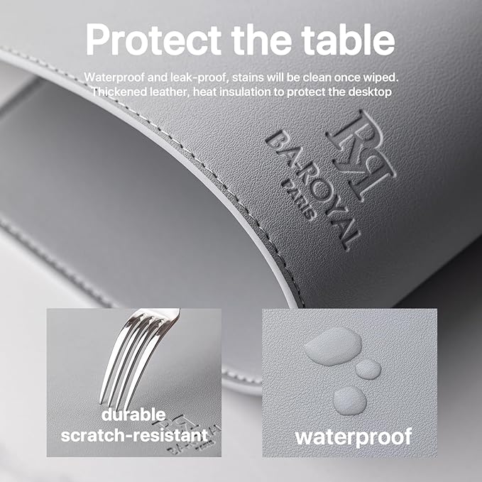 Faux Leather Placemats Set of 8 Vinyl Washable Wipeable Table Mats for Kitchen Dining Table Heat Resistant Waterproof Modern Indoor/Outdoor Placemats Non-Slip Easy Clean Place Mats (Gray)